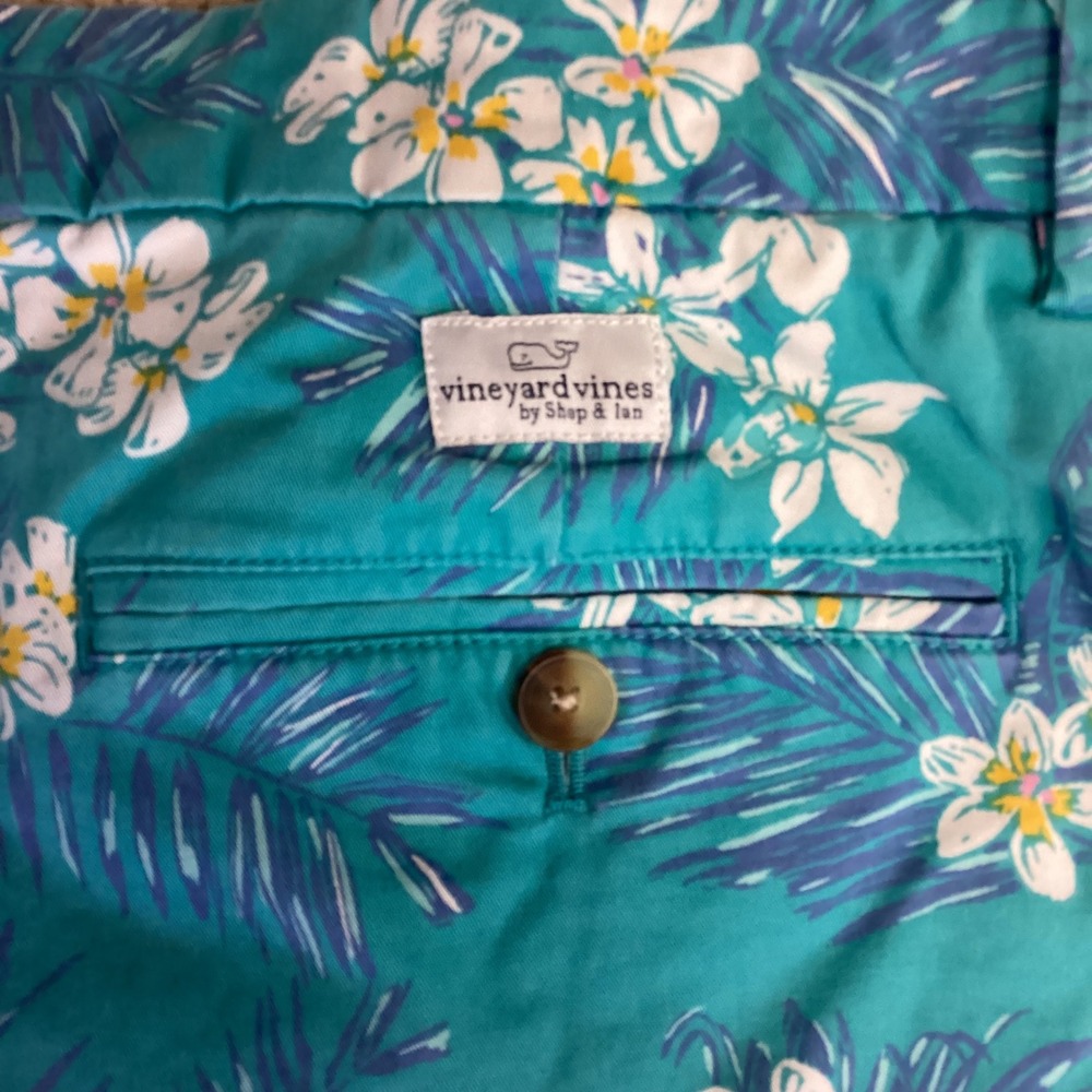 Vineyard Vines Mens Breaker Shorts Size 38 Teal Blue Tropical Floral Palm Print - Picture 7 of 7